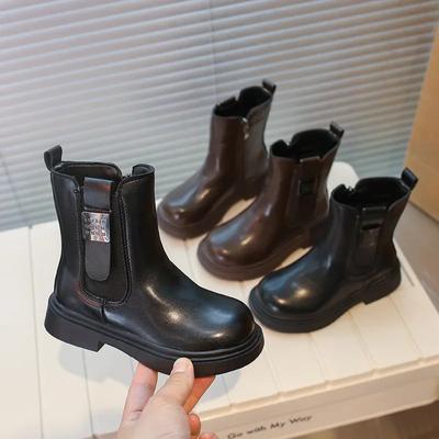 Zapatos de Cuero para Niñas 2024 Otoño Invierno Nueva Moda Estilo Británico Suela Blanda Antideslizante Botines Versátiles