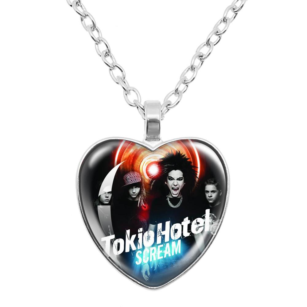 Tokio Hotel Anhänger Halskette Rockband Bill Kaulitz Musik Sänger Bild Glas Herzform Halskette Schmuck Charme Fans Geschenk