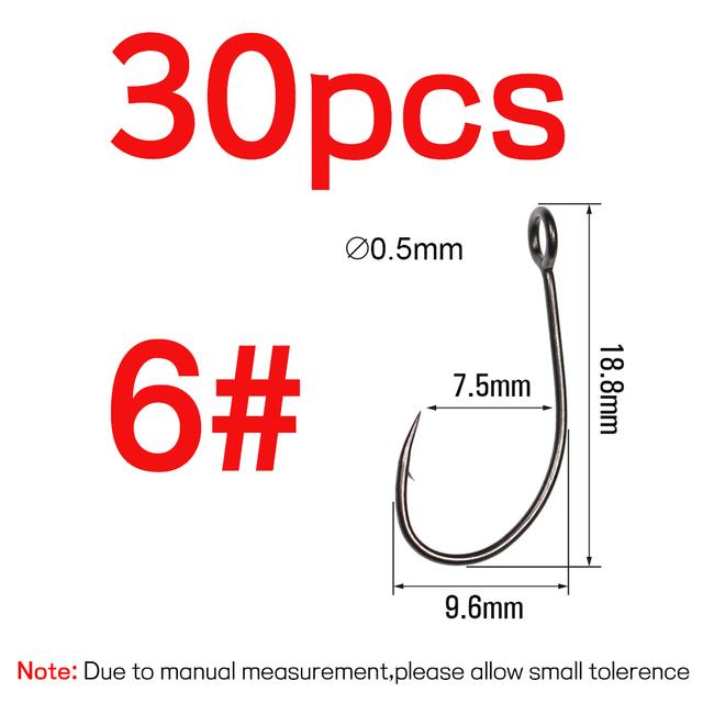 Bimoo 30PCS Black Nickel Big Eye FishHooks High Carbon Steel Fly Fishing Tying Hooks Minin Spoon Lure Barbed Hooks