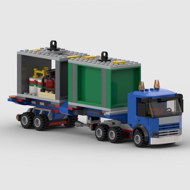 Blue Truck & Trailer Set: City Engineering Building Blocks Model Toy Gift