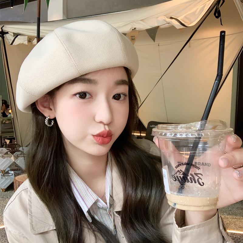 

Черный берет женский весна осень шляпа художника женская маленькая восьмиугольная шляпа большая окружность головы бежевый