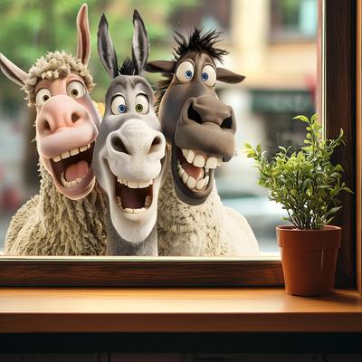Funny Cartoon Sheep Donkey Peeking Window Sticker Self Adhesive Removable Kids Room Decor