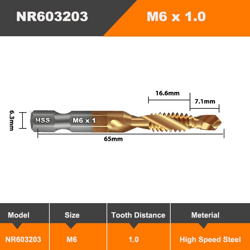 AMR Hex Shank Titanium Plated HSS Screw Thread Metric Tap Drill Bits Screw Appliance Compound Tap M3 M4 M5 M6 M8 M10 Hand Tools