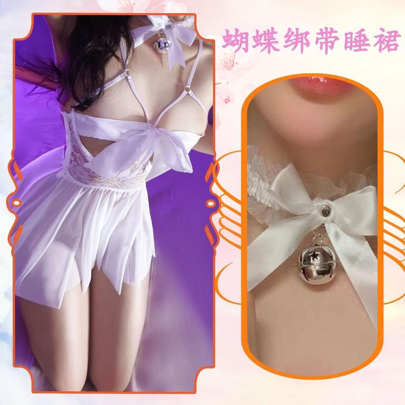 Pure Desire To See Through the Backless and Thin Hip Skirt, High-end Lace Waist Fold Suspender Nightdress, Sexy Pajamas