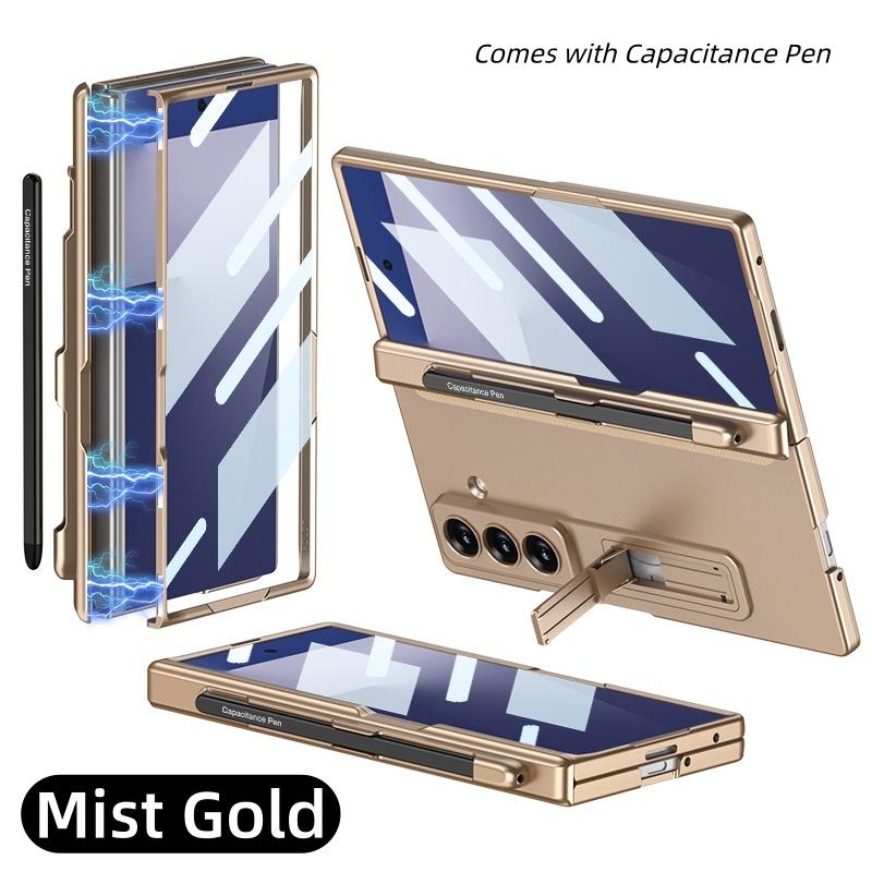 Fashion Hinge Protect Full Body Pen Slot Stand Case with Pen for Samsung Galaxy Z Fold7 With Screen Glass Film Matte Hard Cover