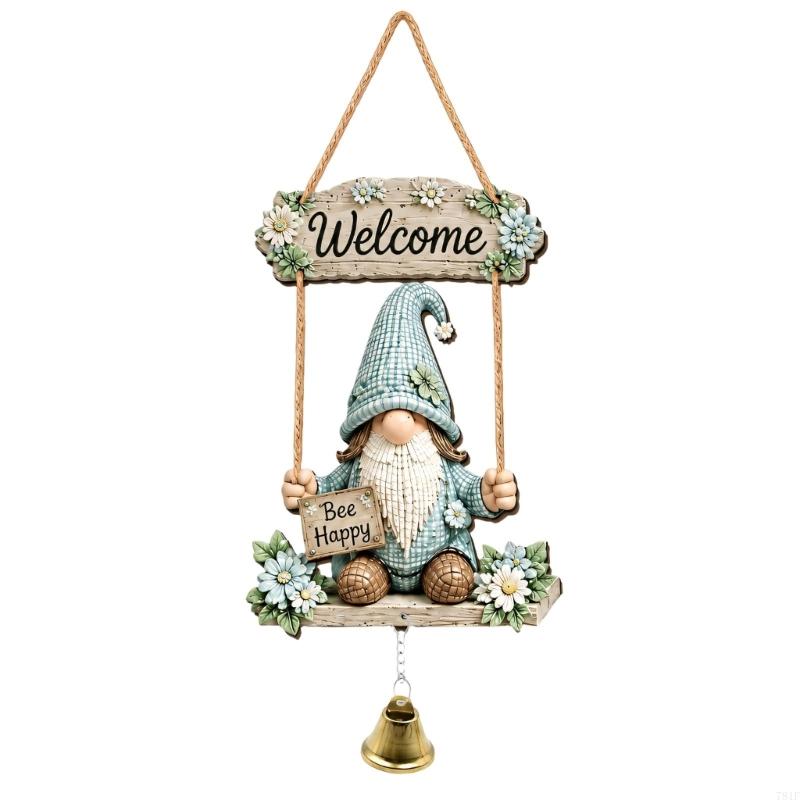 Farmhouse Outdoor Welcome Sign, Entryway 2D Wooden Hanging Gnomes Bells for Garden Porch Gate Decors, Holiday Housewarmings Gift