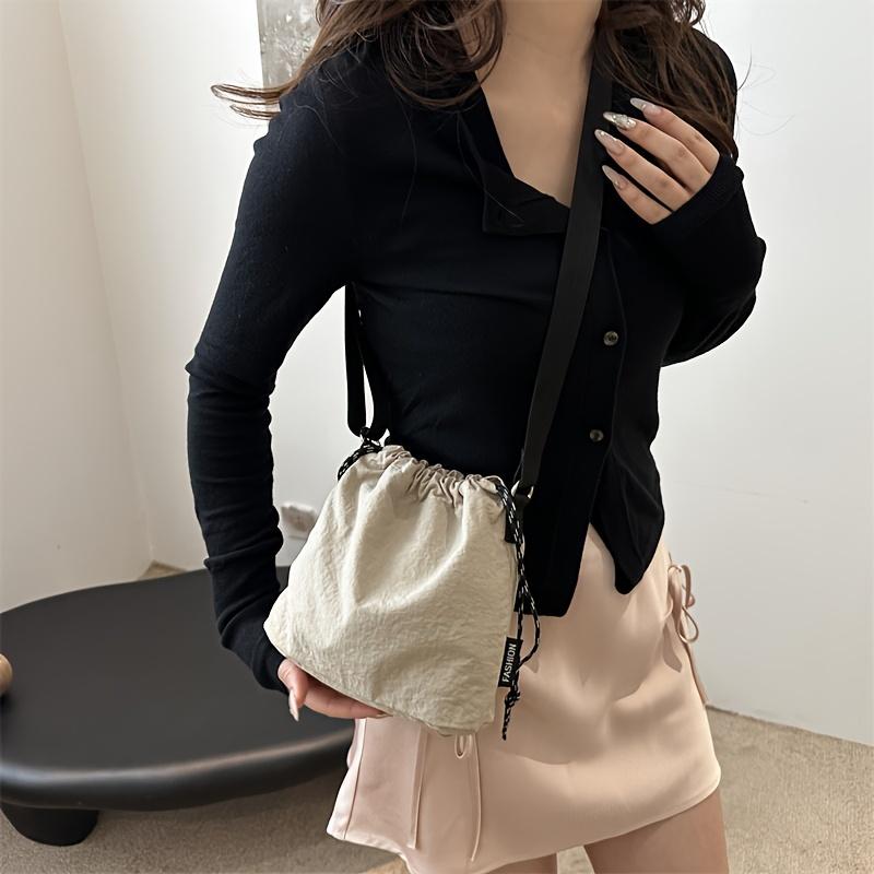 Lightweight Nylon Shoulder Bag for Women Casual Drawstring Bucket Style with Adjustable Strap, Large Capacity, Perfect for Travel & Daily Commute