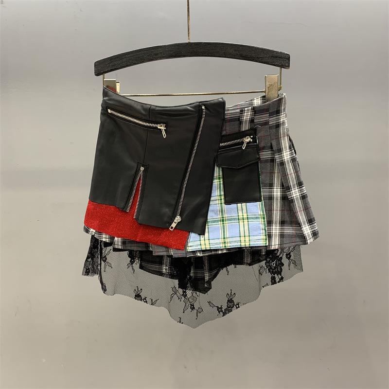 American high street design short skirt women s spring and summer punk style niche pleated skirt irregular spice girl skirt S