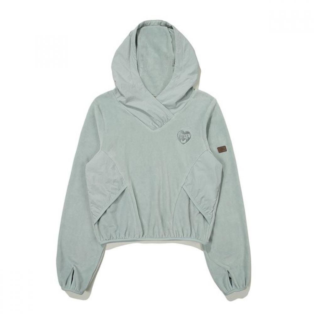 Woven Patch Velour Hoodie  Dark Mint 085