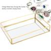 Vintage Metall-Glas-Aufbewahrungsbox Rechteckige Glas-Kosmetik-Displaybox Transparente Fächer Goldrand-Schmuck-Displaybox