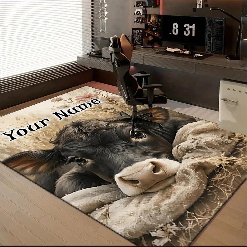 1PC Custom Name Cow In The Field Theme Floor Mat Ideal for Living Room, Game Rooms, Office, Bedroom,Floor Mat Playful Design166