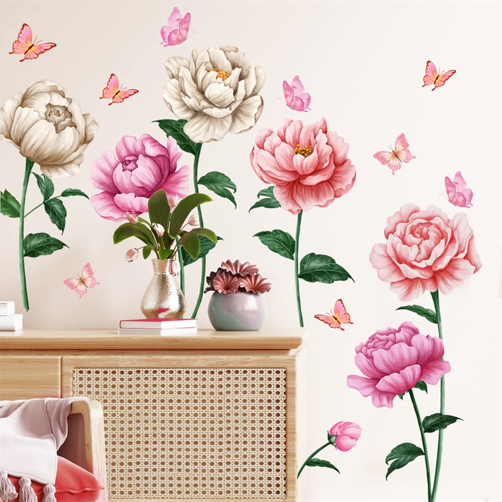 WOHAHA Flower Wall Stylish Removable Wall Pink Flower and Butterfly Living Wall Removable Wall Sticker Decoration Sticker, Decal, Pattern, Room,
