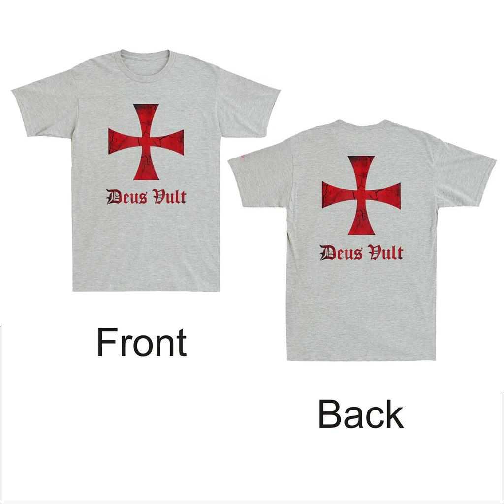 New Deus Vult Knights Templar Cross Crusader Front &Back Print Vintage Men Tee High-end Luxury Is for Both Men and Women Top Y2k