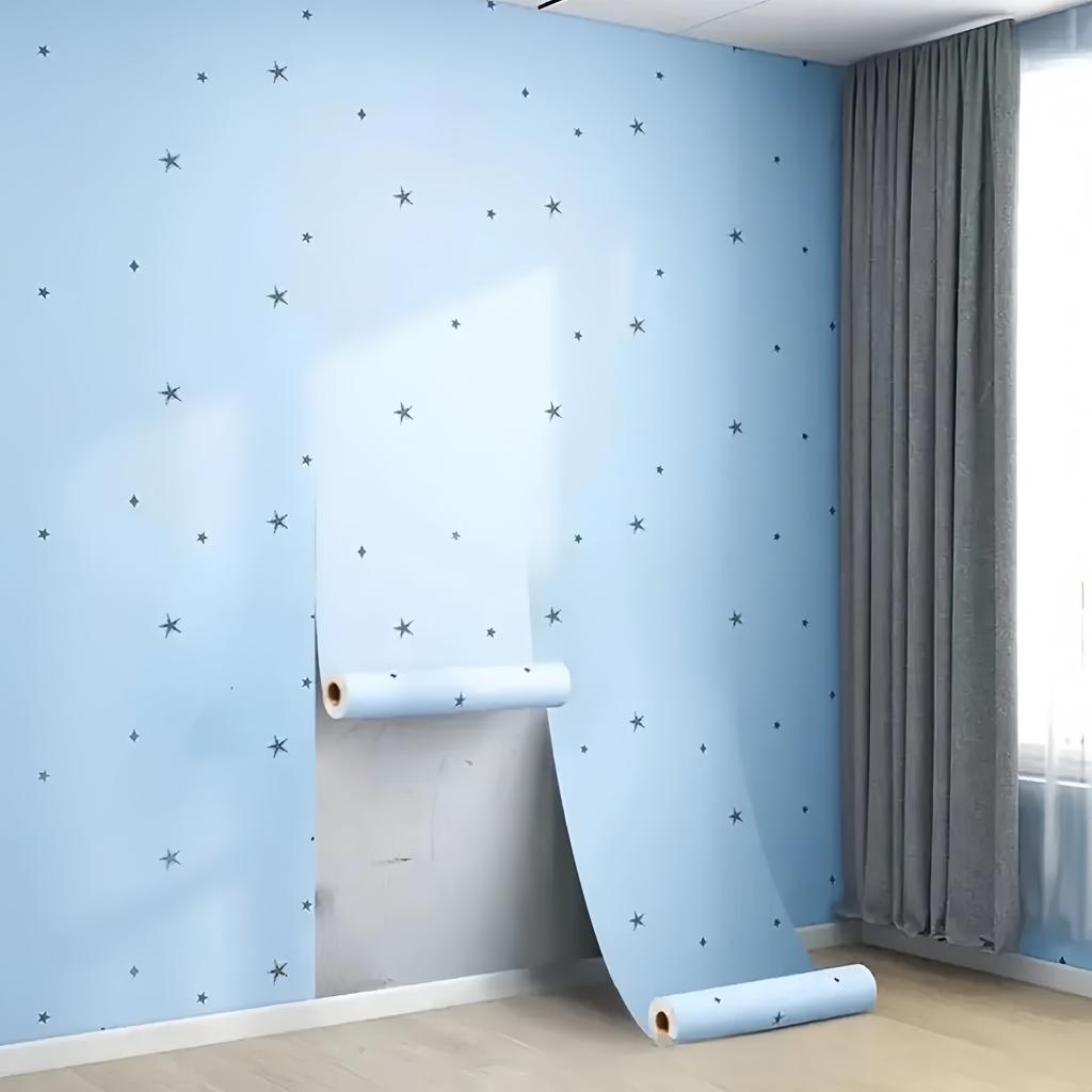 1pc 5m Bedroom Self-adhesive Wallpaper with Grid Star Pattern, Waterproof and Moisture-proof, Suitable for Dormitory Renovation