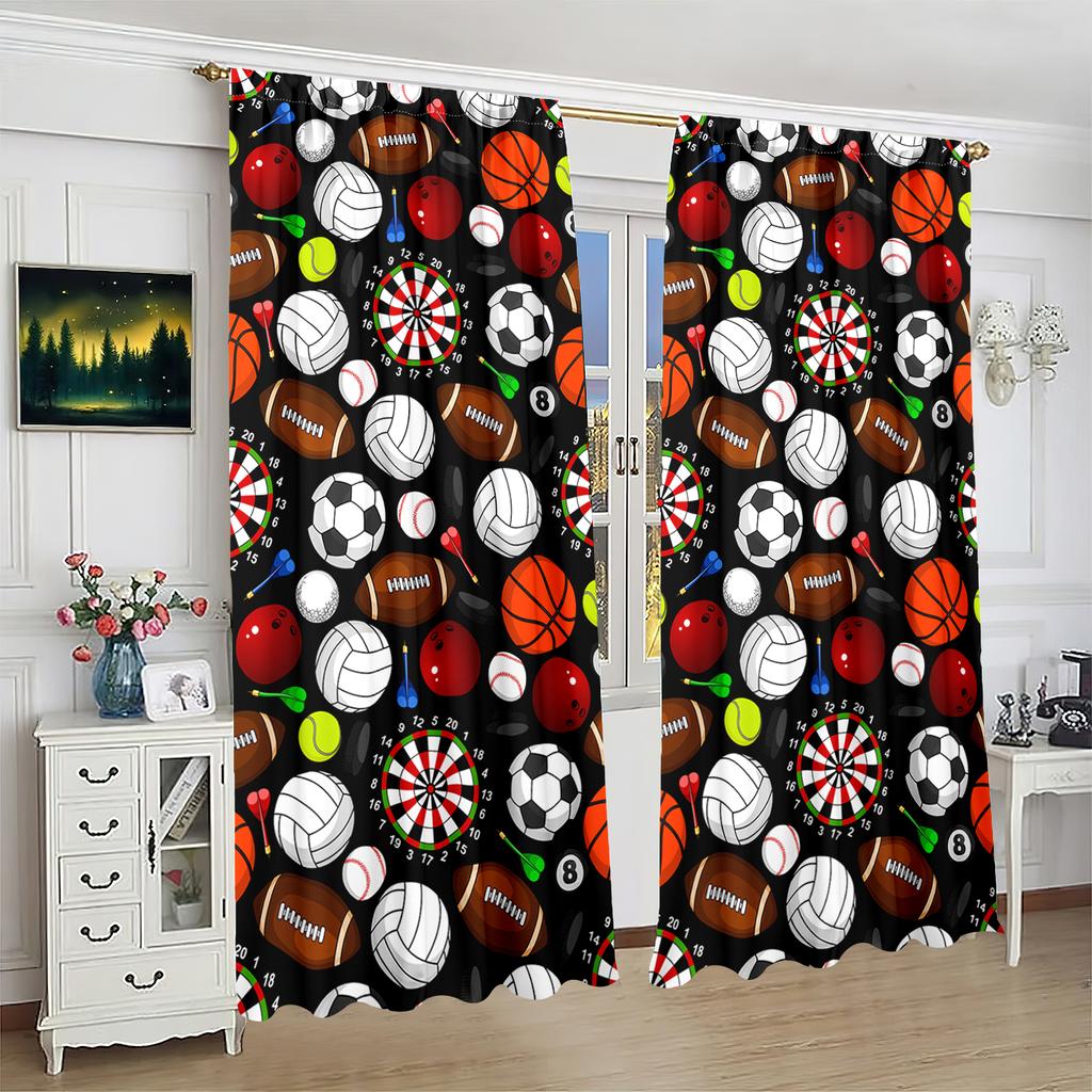 2pcs- baseball, football, rugby polyester curtains, pole bag curtains 42*84, bedroom, living room, home room, party decoration