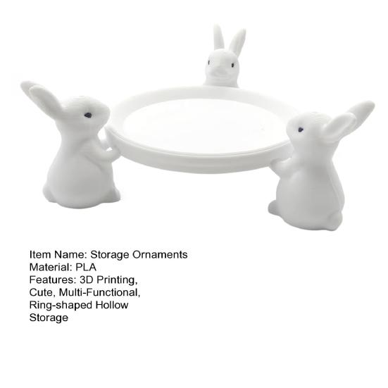 jijijing 3D Printed Cute Rabbit Tray Figurine, Multi-Functional Desktop Storage Holder for Headphones Jewelry Small Trinkets, Stable White Ring-Shaped