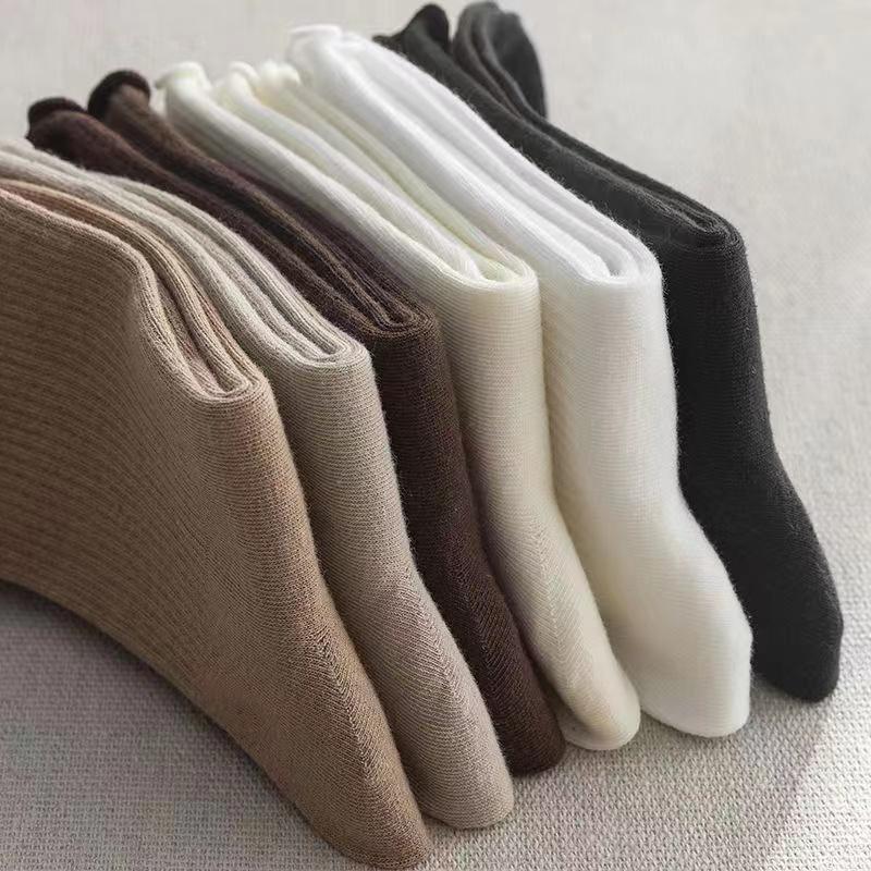 5 Pairs/Lot Ruffled Mid Length Socks Women's Breathable Solid Color Set Spring and Autumn Comfort Sweat-absorbing Girls' Socks