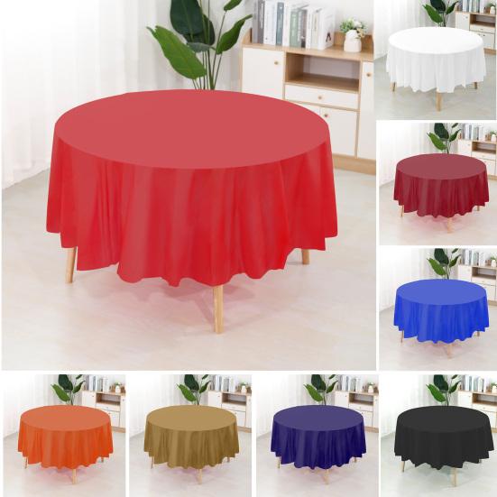 10Pcs Plastic Table Cloth 84 Inch Disposable Tablecloth Easy Cleaning Round Table Cover Parties Picnic Birthday Wedding Supplies