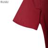 ZANZEA Women Casual Round Neck Solid Color Summer Short Sleeve Dress