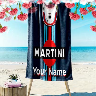 Custom Name Martini Racing Print Beach Towel, Large Soft Quick Dry Towel for Beach Camping Swimming -HE228