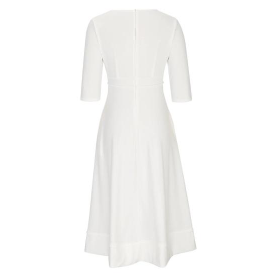 Dame Midi-kjole Dyp V-hals A-linje Flowy Hem Ensfarget halve ermer Ren farge Datingkjole Prom Party Bankett Aftenkjole