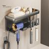 Hair Dryer Holder with Toothbrush Toothpaste Organizer Strong Load-bearing Easy To Install Wall Mount Blower Holder Shelf