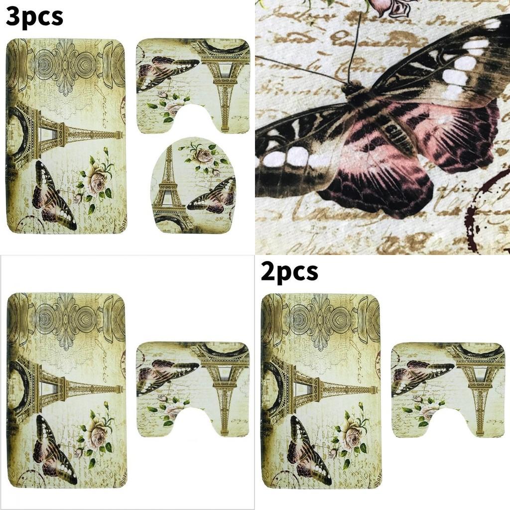 Schmetterlingsmuster Badezimmerteppich Dreiteiliges Set Polyester Rutschfest Wasserabsorbierende Matte