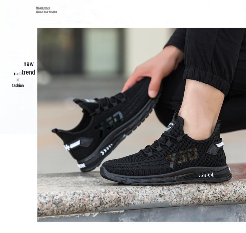 2025 Spring Flyknit Breathable Mesh Running Shoes - Men's Trendy Casual Travel Sneakers, Plus Size Available