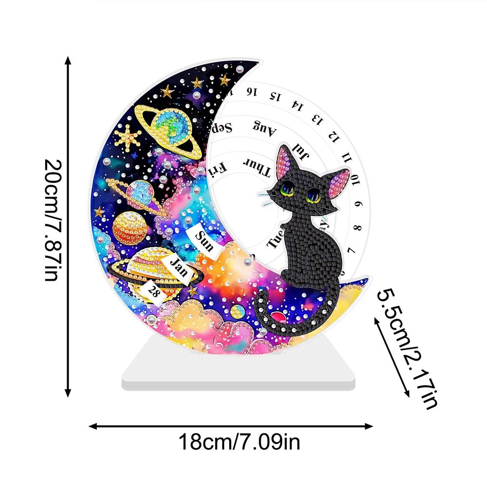 Wooden Special Shaped Colorful Pattern Diamond Art Desktop Perpetual Calendar Diamond Painting Dial Moon Calendar for Beginners
