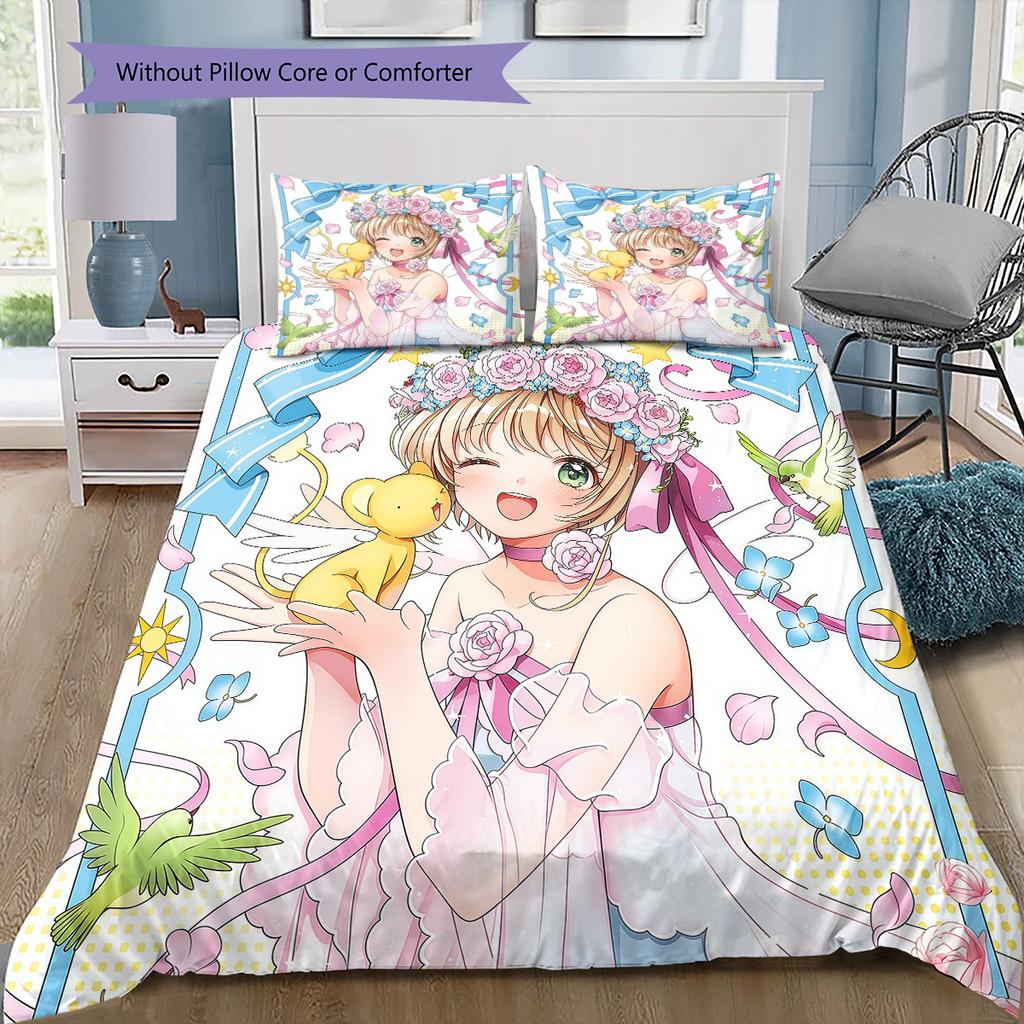 Cardcaptor Sakura Kinomoto Sakura Collection Bedding Set, 1 Duvet Cover & 2 Pillowcases, Suitable for Home Decor