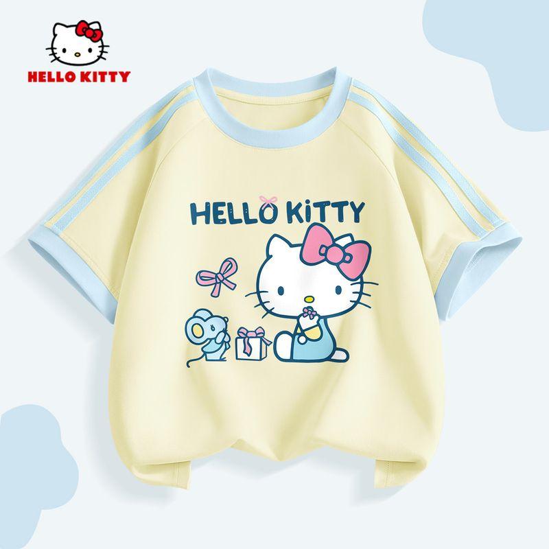 Hello Kitty Girls' Short-Sleeved T-Shirt Summer 2026 New Kidsren's Pink Bottoming Shirt Sweet Girl's Top