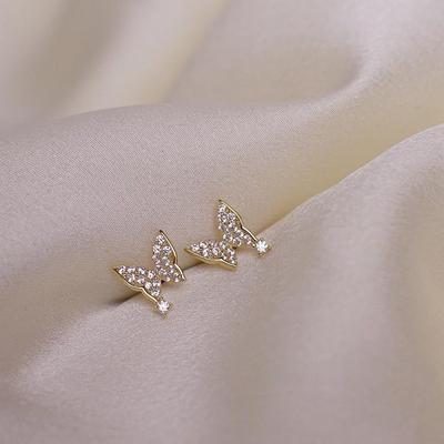 18K Gold-Plated 925 Sterling Silver Butterfly Zircon Stud Earrings for Women - High-End, Versatile Design.