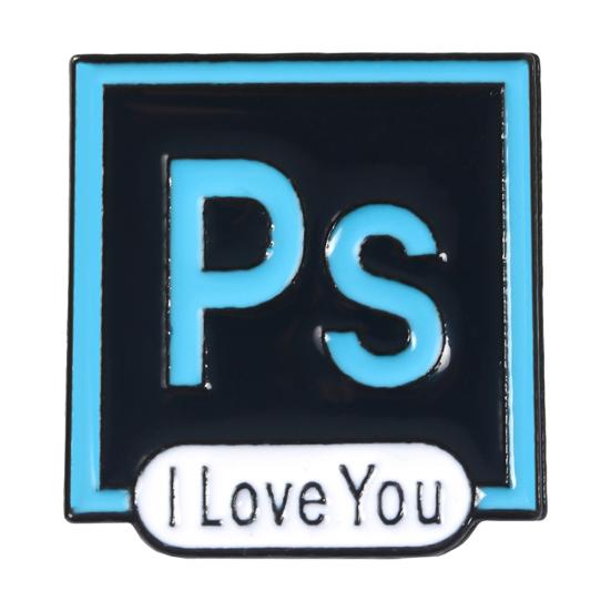 

Брошь PS AI PR AU Photoshop Illustrator, булавка, эмалевый значок на лацкане рубашки «Я тебя люблю» синий