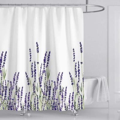 Rideau de douche lavande avec crochets, tissu Polyester imperméable, plante florale violette, rideaux de baignoire pour salle de bain