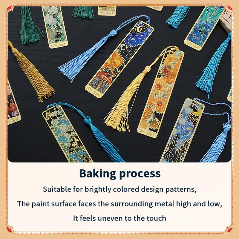 1 Pc Retro Floral Painting Metal Bookmark Hollow Bronzing Bookmark With Tassel Stationery Gifts For Book Club Reader