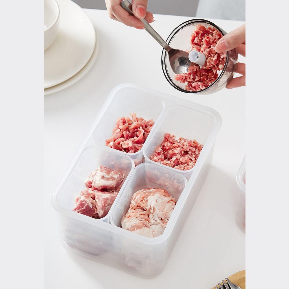 Food Organizing 4 Compartment Fridge Storage Containers Stackable PP Fresh Keeping Box With Lid Food Organizer Box Kitchen