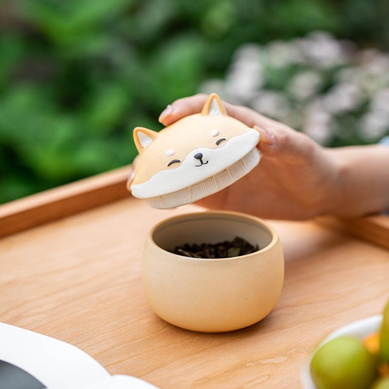 Creative Cute Shiba Inu Tea Canister Moisture-proof Ceramic Sealed Storage Canister Mini Portable Travel Tea Canisters