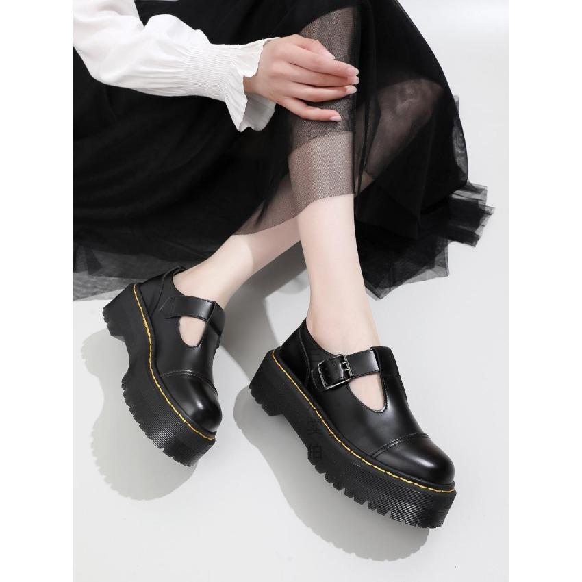 Zapatos de Mujer Mary Jane con Tira en T de Plataforma Generation, Zapatos de Cuero Genuino de Caña Baja Estilo Británico para Aumentar la Altura