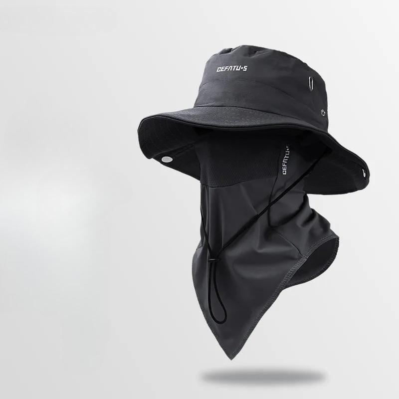 

2026 Outdoor Climbing Hiking Bucket Hats Ice Silk Mask Two-piece Set UV Protection Fishing Cap Big Brim UPF 50+ Travel Sun Hat