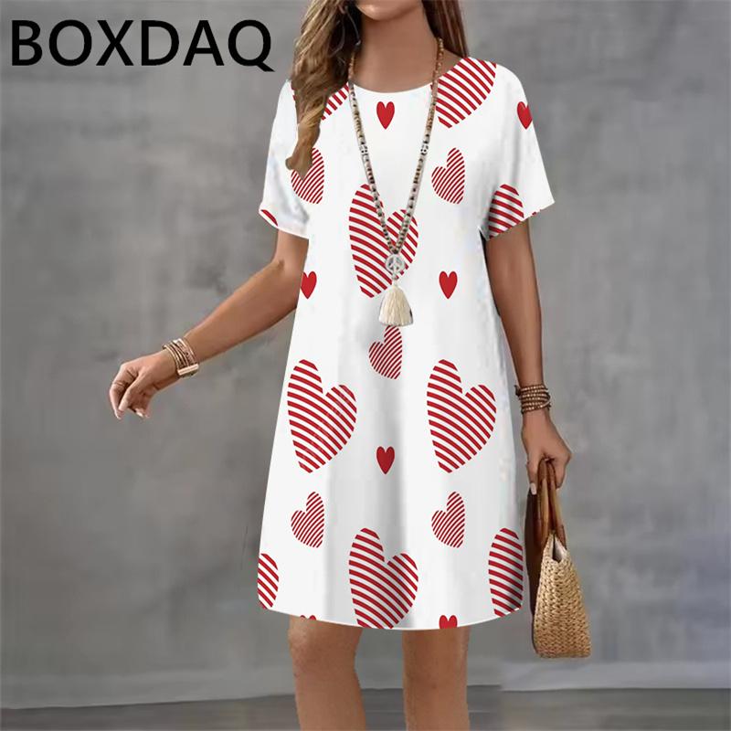 Fashion Love Print Versatile Dress Casual Round Neck Comfortable Dresses