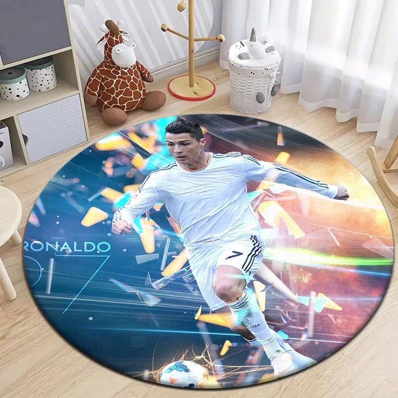 Football Star Design Round Carpet - Non-Slip Flannel Rug for Living Room, Camping, Picnic, Yoga, Bedroom, and Area
