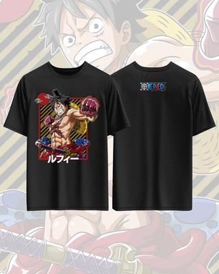 One Piece Luffy Anime Print T-Shirt aus reiner Baumwolle für Herren und Damen, lässige Mode, übergroßes Anime-Merchandise T-Shirt