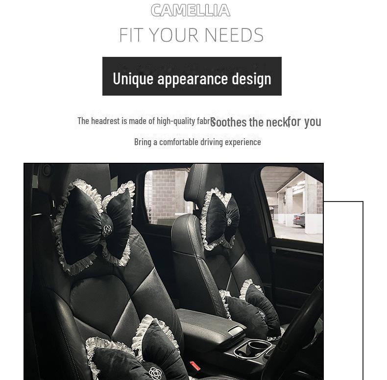 Summer Car Headrest Ventilated Comfortable Neck Pillow with Red Lace Camellia Design and Waist Support