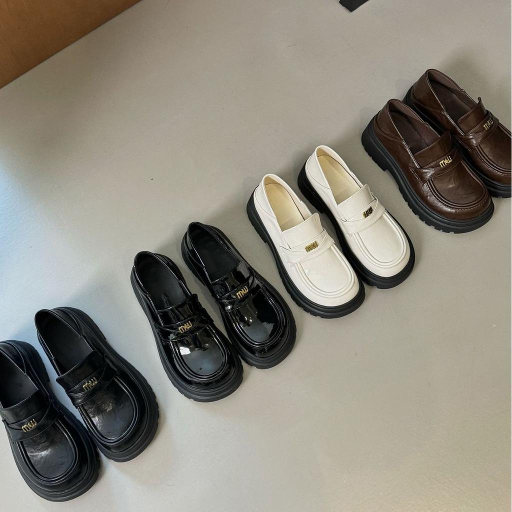 MIU's spring new small leather shoes for women to wear high-end French retro loafers for women's versatile platform women's shoes