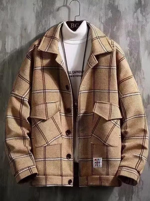 2025 Men's Trendy Wool Plaid Jacket - Autumn/Winter Casual Loose Fit