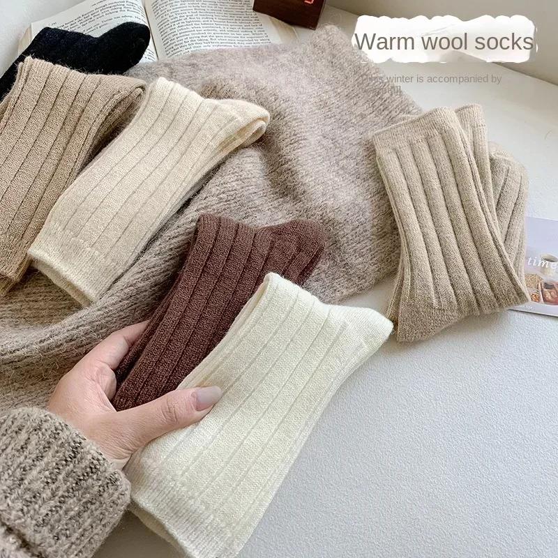 Cashmere Wool Thicken Warm Women Socks Sox New Winter Socks Women Japanese Fashion Harajuku Solid Color Thermal Long Socks