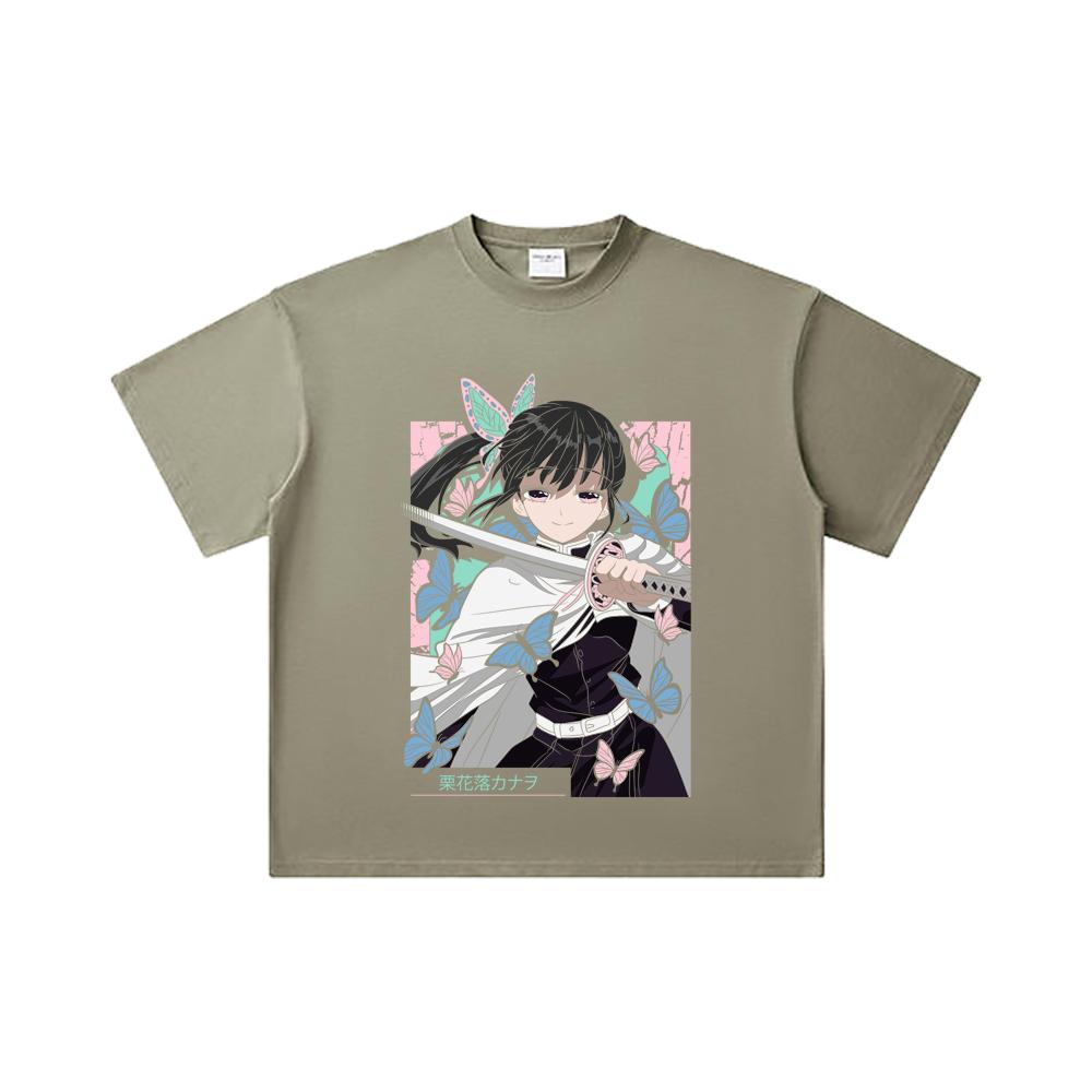 260 GSM Double Yarn 32 Count 100% Cotton Demon Slayer V98 Kanao Print Unisex Heavy Cotton T Shirt