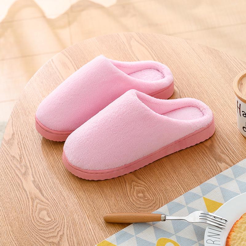 Winter Coral Fleece Home Slippers - Warm, Solid Color, Half Heel, Unisex Cotton for Women