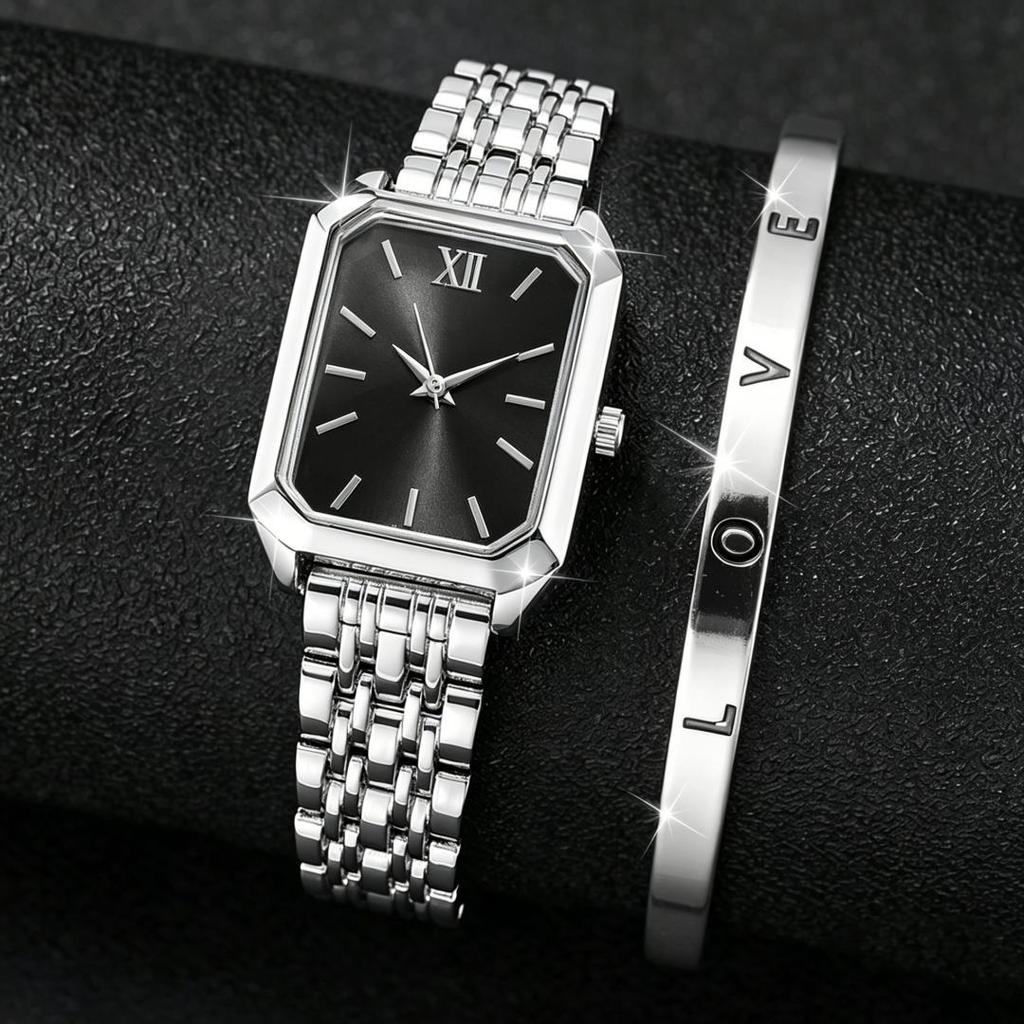Women's Quartz Wristwatches Rectangle Ladies Fashion Golden Clock Top Luxury Gifts Bracelet Watches for Wife, Family, Friend