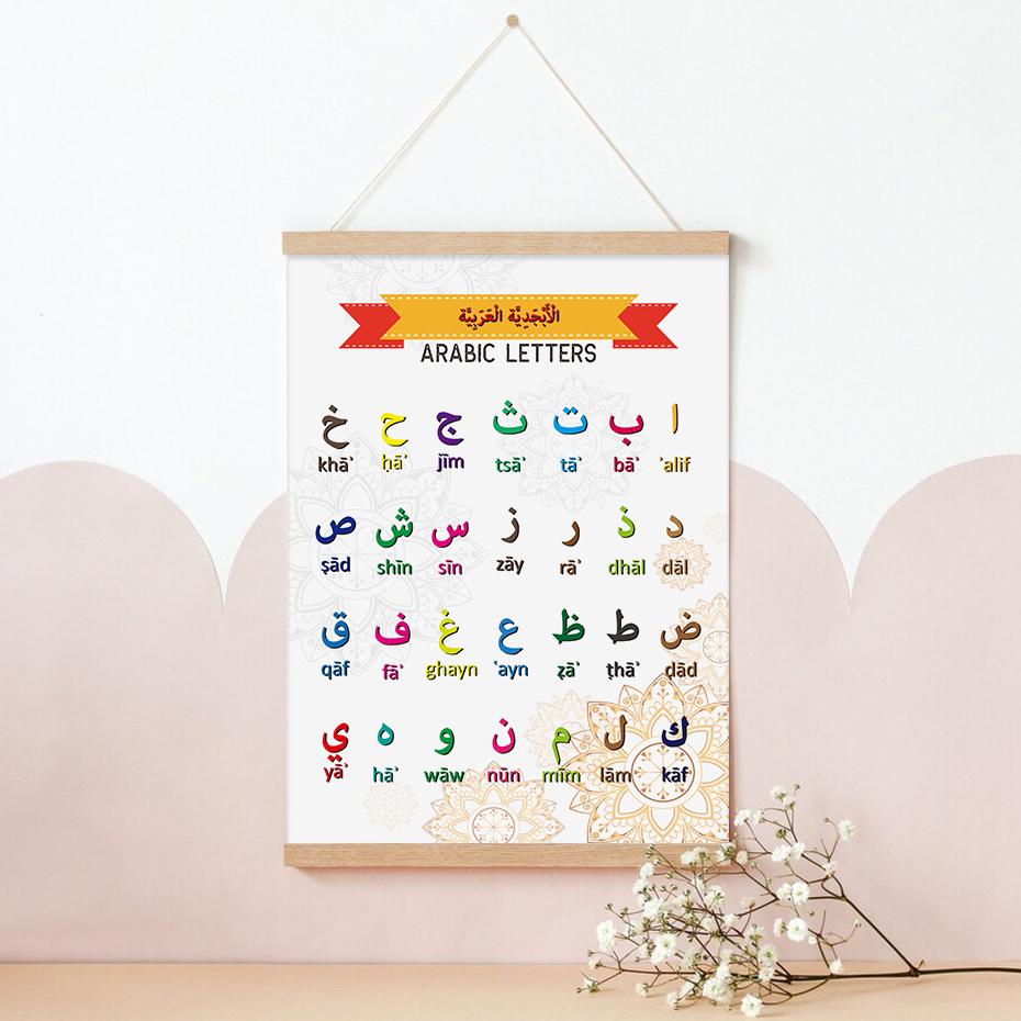 Arabic Letters Alphabet Islamic Posters Nursery Wall Art Canvas Painting Print Picture Kids Room Interior Home Decoration
